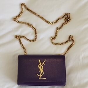 Saint Laurent Purple Leather Wallet-On-Chain with Gold Hardware